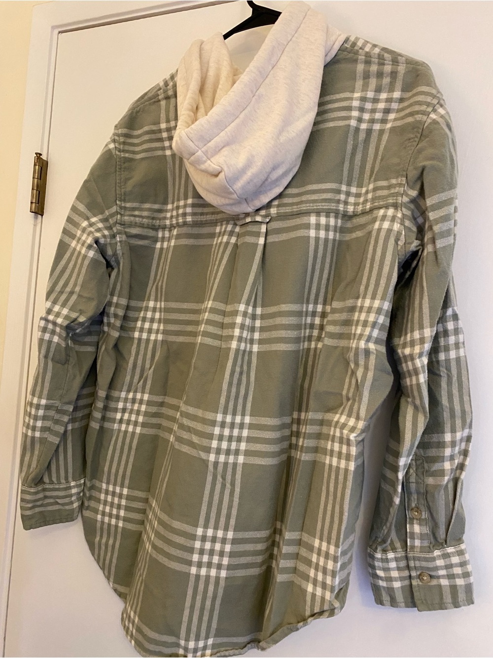 American Eagle Outfitters Sage Green Plaid Button Hoodie Shirt - Picture 6 of 9
